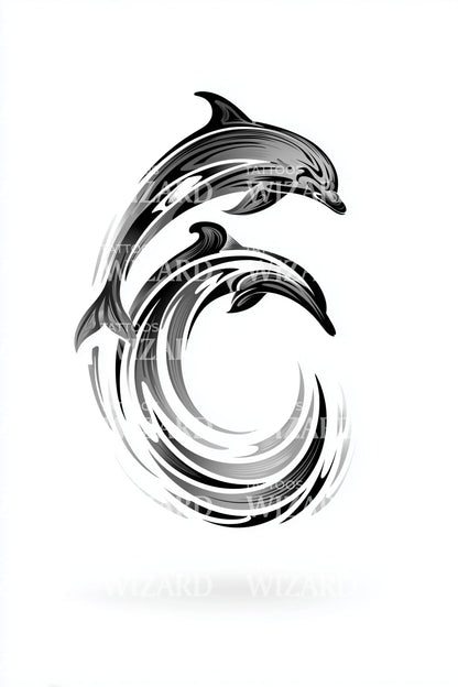 Minimal Brushstroke Dolphins Tattoo Design