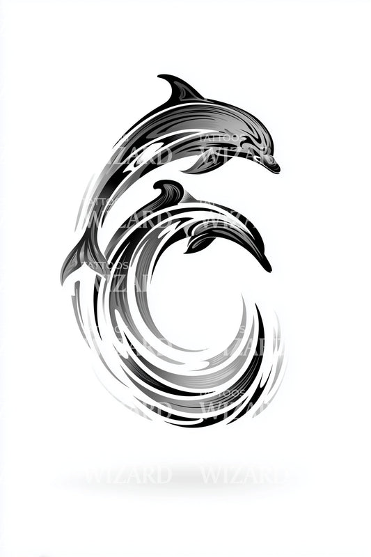 Minimal Brushstroke Dolphins Tattoo Design