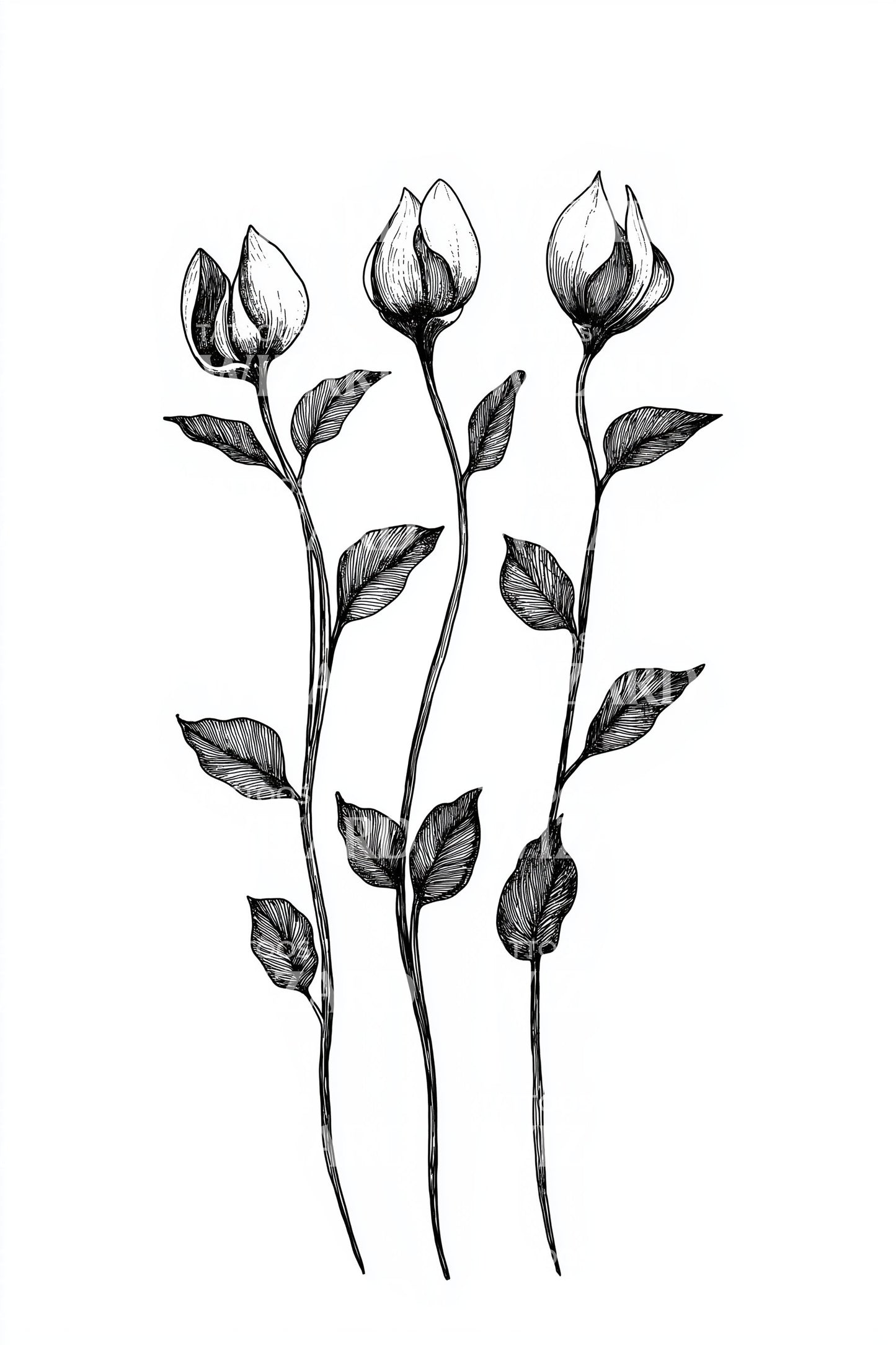 Minimal Bud Stems Tattoo Design