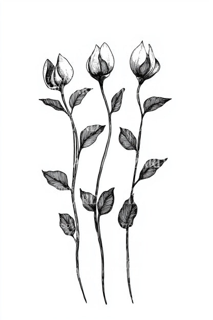 Minimal Bud Stems Tattoo Design