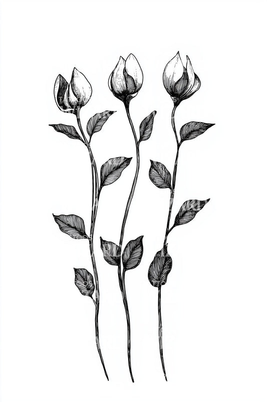 Minimal Bud Stems Tattoo Design