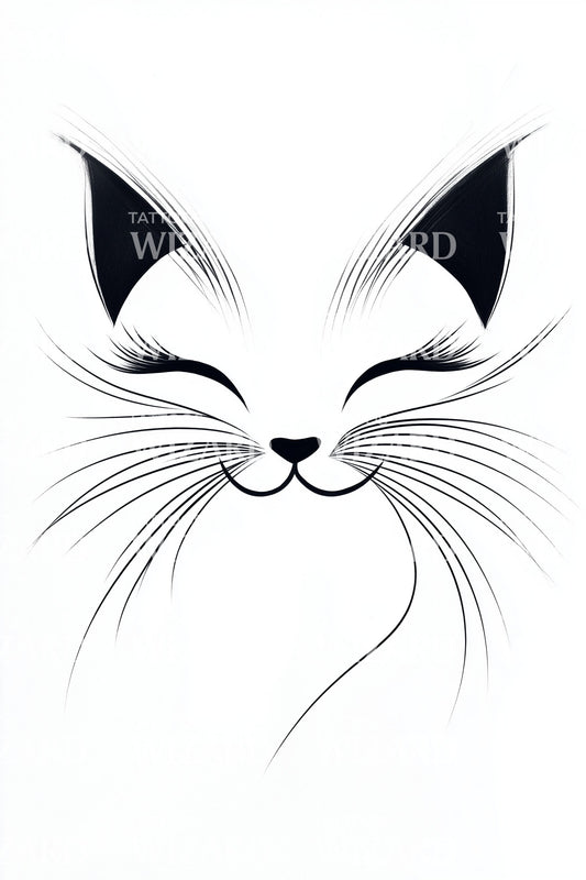 Minimal Cat Face Tattoo Design