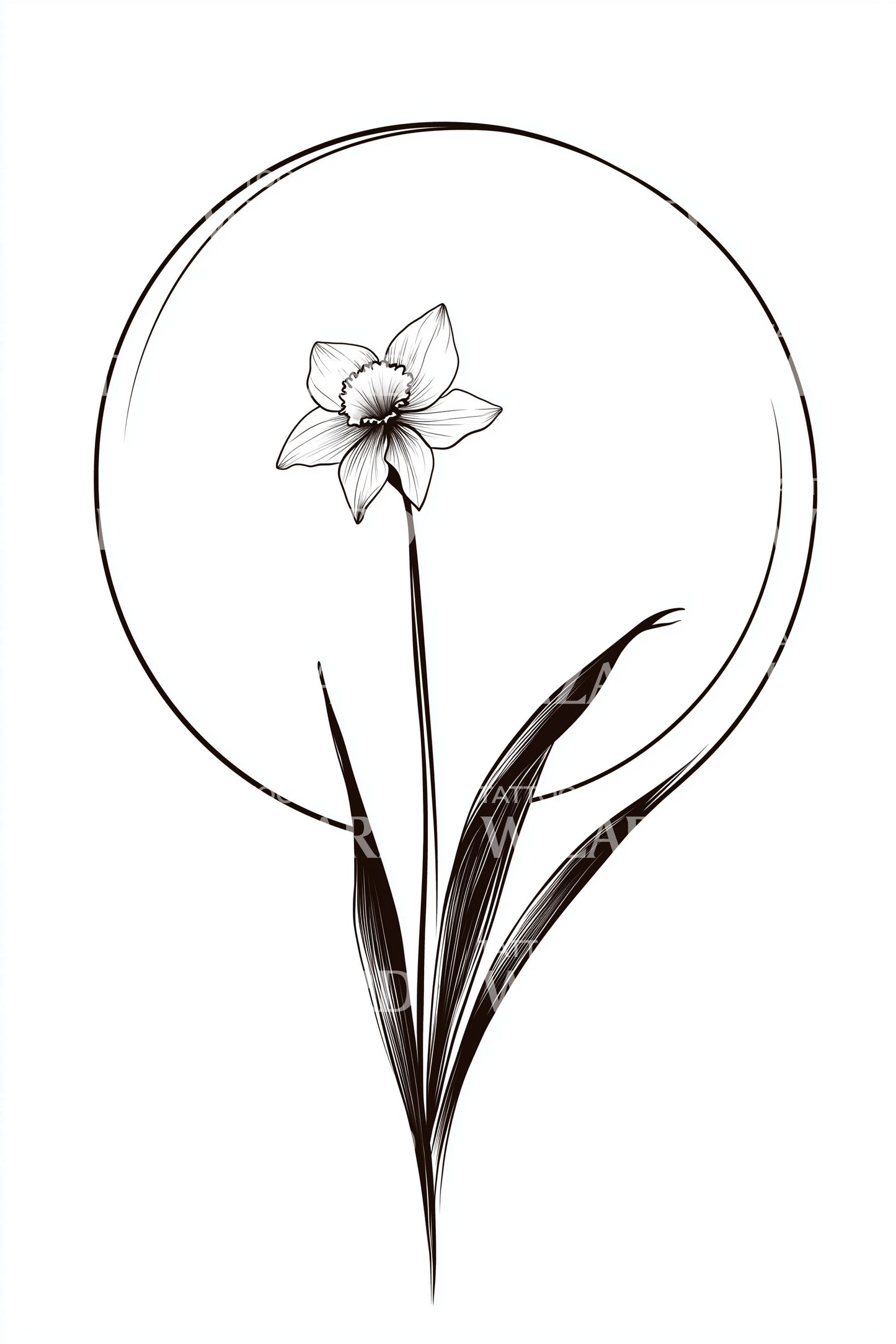 Minimal Circle Daffodil Tattoo Idea