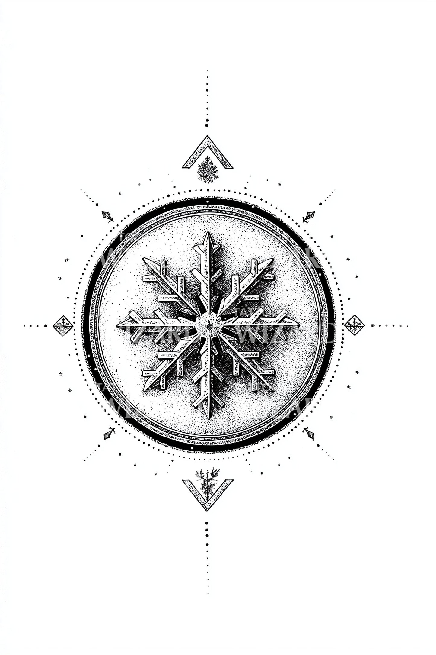 Minimal Compass Snowflake Tattoo Design