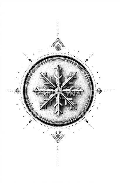Minimal Compass Snowflake Tattoo Design