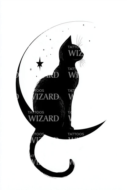 Minimal Crescent Cat Profile Tattoo Design