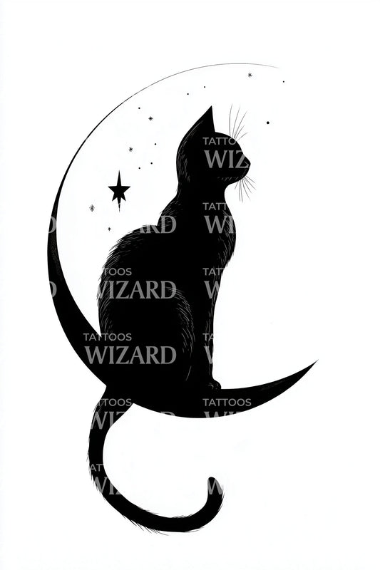 Minimal Crescent Cat Profile Tattoo Design