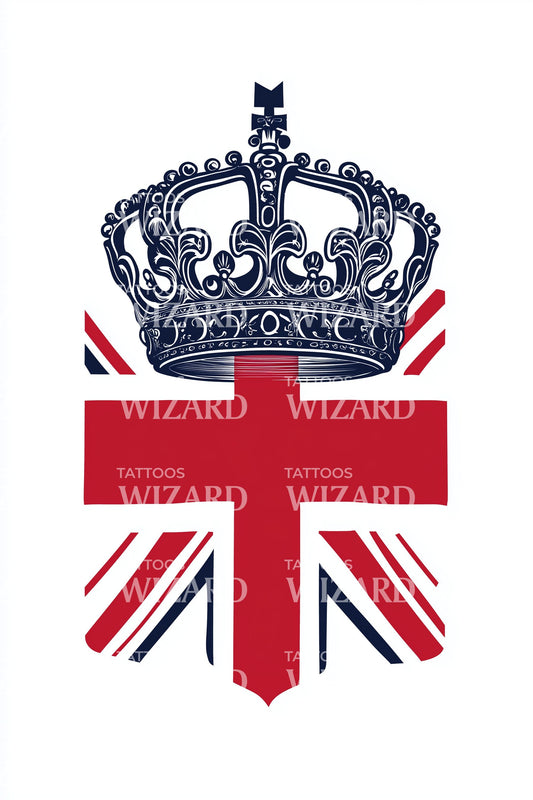 Minimal Crown Flag Tattoo Idea