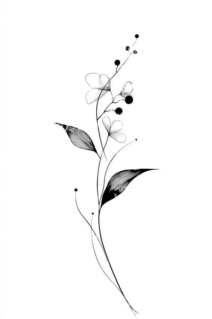 Design de Tatuagem Minimalista de Raminho com Pontos
