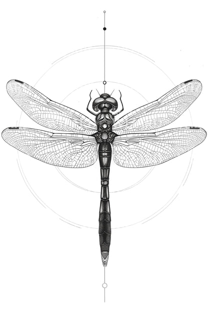 Minimal Dragonfly Linework Tattoo Design