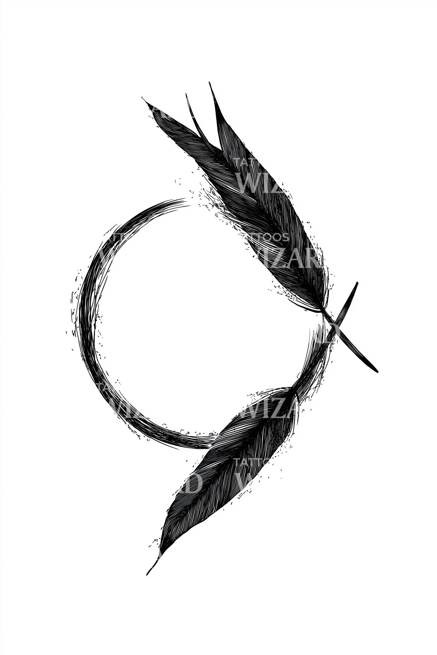 Minimal Feather Crescent Tattoo Idea