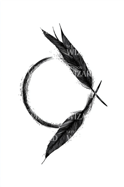 Minimal Feather Crescent Tattoo Idea