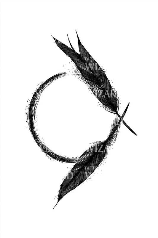 Minimal Feather Crescent Tattoo Idea