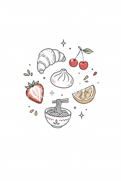 Minimal Food Sticker Tattoo Design