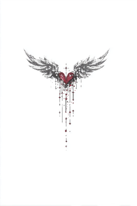 Minimal Hearted Wings Tattoo Design