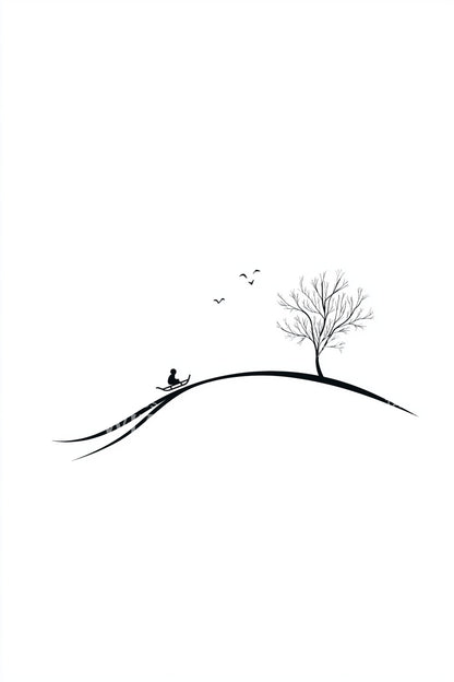Minimal Hilltop Tree Walk Tattoo Design