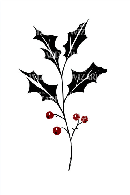Minimal Holly Berry Sprig Tattoo Design