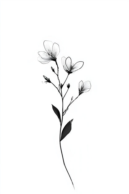 Design de Tatuagem Minimalista de Caule de Jasmim