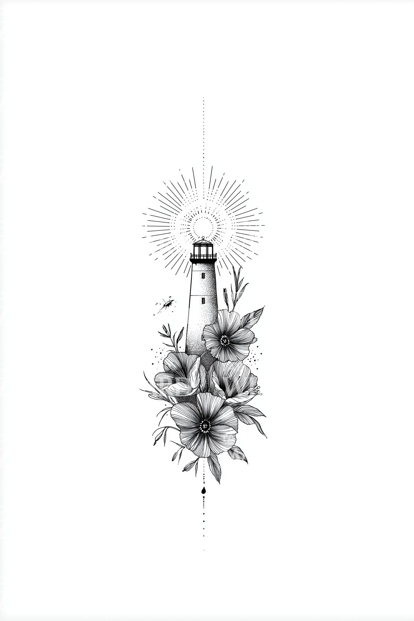 Minimal Lighthouse Blossom Tattoo Idea