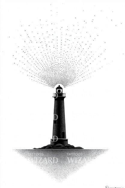 Minimal Lighthouse Horizon Tattoo Design