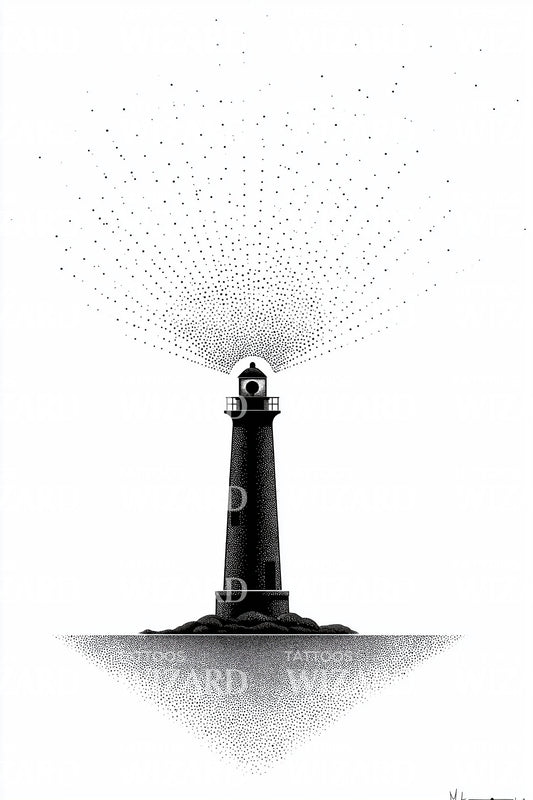 Minimal Lighthouse Horizon Tattoo Design