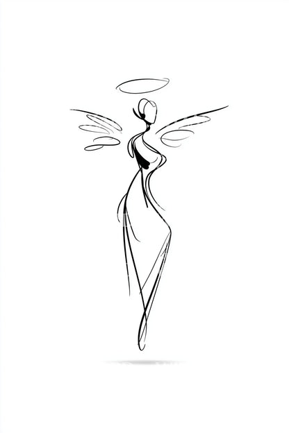 Minimal Line Angel Tattoo Design