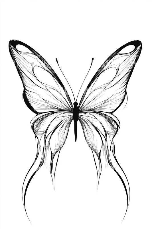 Minimal Line Butterfly Tattoo Design