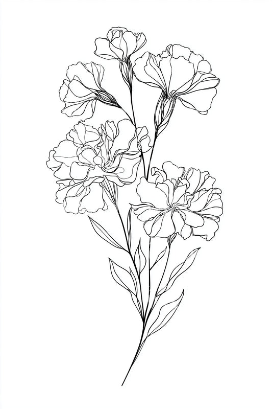 Design de Tatuagem de Cravo em Linha Minimalista