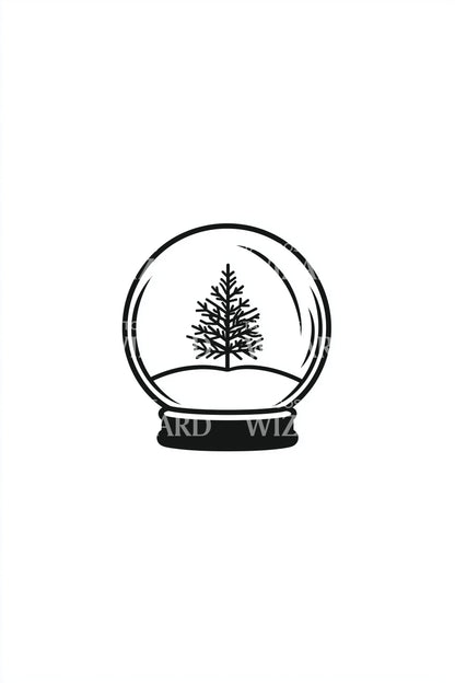 Minimal Linework Snow Globe Tattoo Illustration