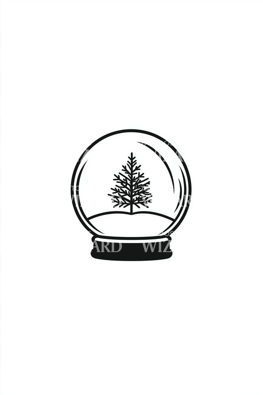 Minimal Linework Snow Globe Tattoo Illustration