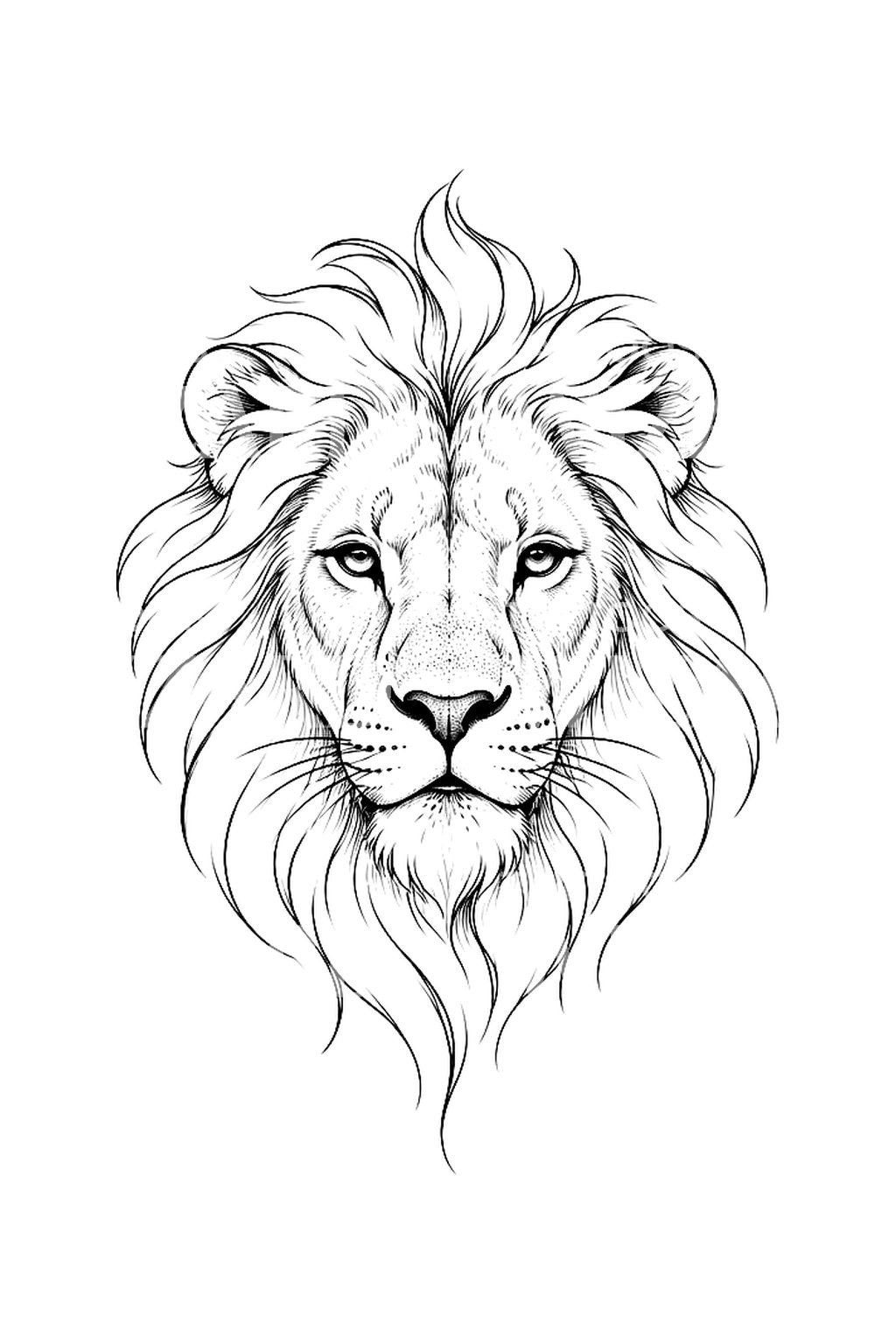 Idée de tatouage minimaliste tête de lion en line art