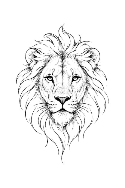 Idée de tatouage minimaliste tête de lion en line art