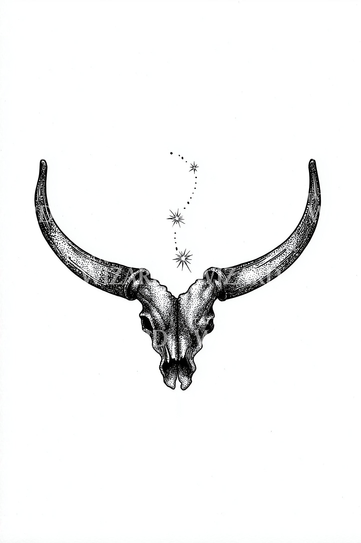 Minimal Longhorn Skull Tattoo Design