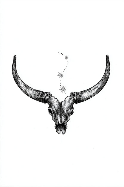 Minimal Longhorn Skull Tattoo Design
