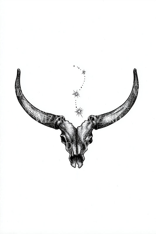 Minimal Longhorn Skull Tattoo Design