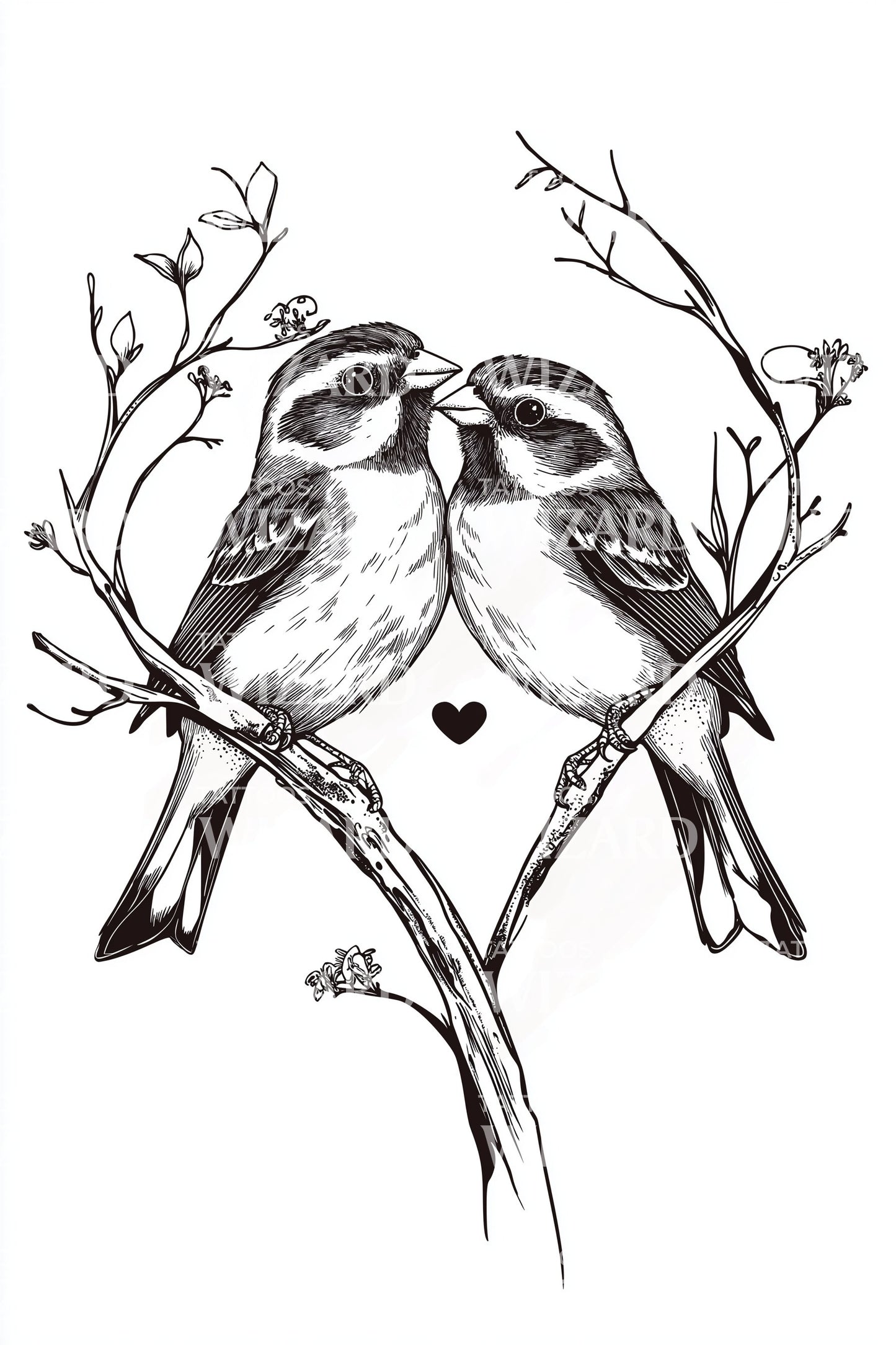 Minimal Lovebirds Heart Tattoo Design
