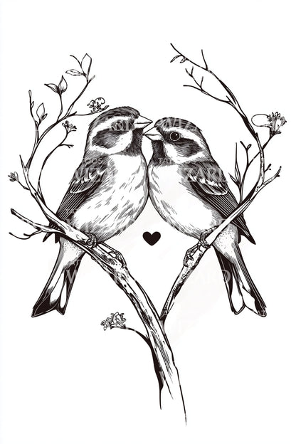 Minimal Lovebirds Heart Tattoo Design