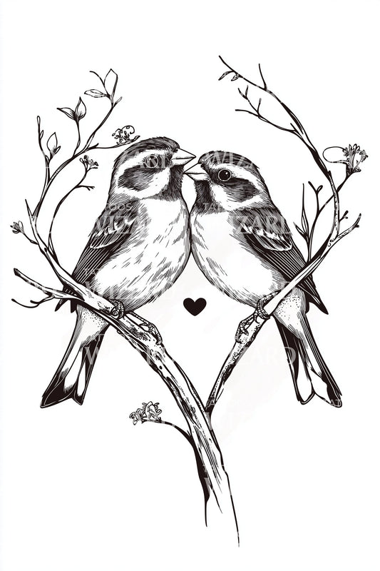 Minimal Lovebirds Heart Tattoo Design