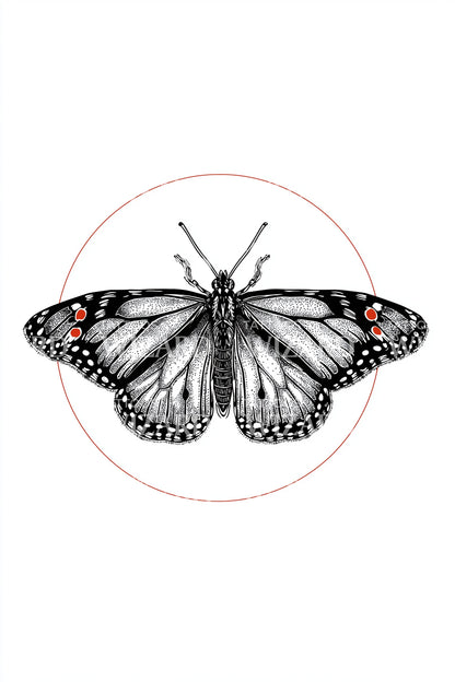 Minimal Moth Circle Tattoo Design