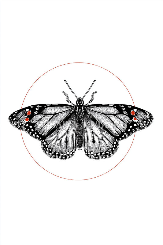 Minimal Moth Circle Tattoo Design