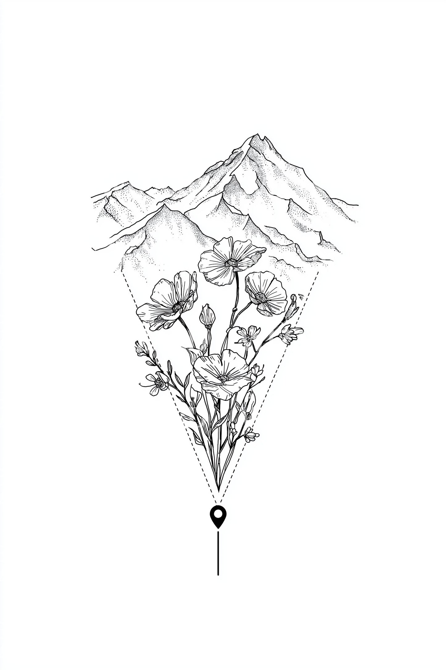 Minimal Mountain Florals Tattoo Idea