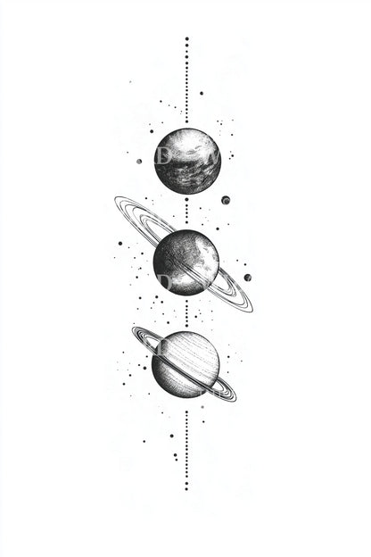 极简行星排列纹身设计