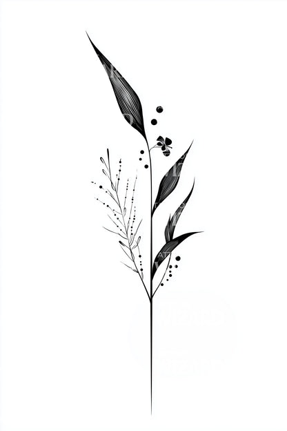 Design de Tatuagem Minimalista de Caule de Cana