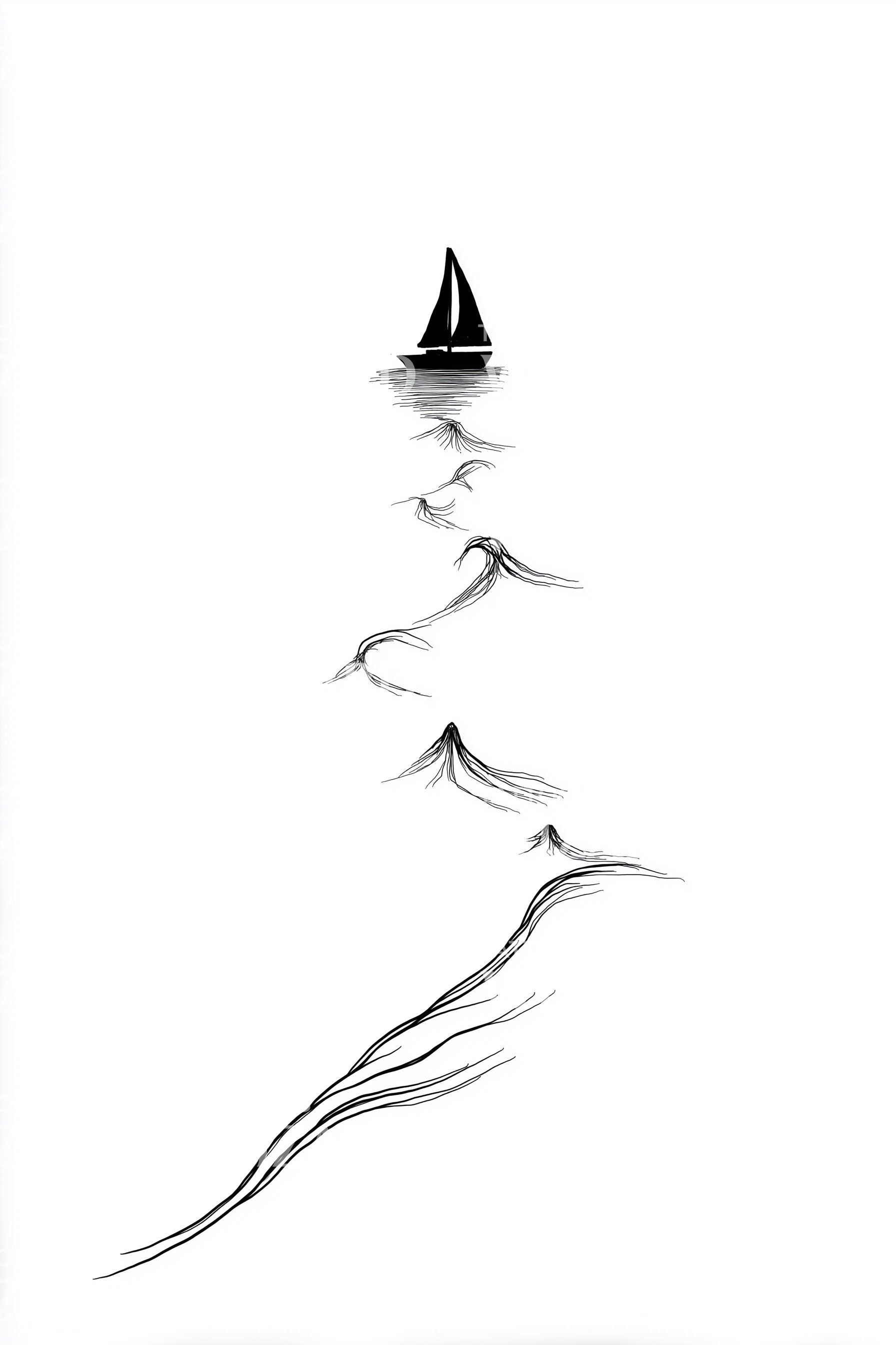 Minimal Sailboat Line Tattoo Idea – Tattoos Wizard Designs