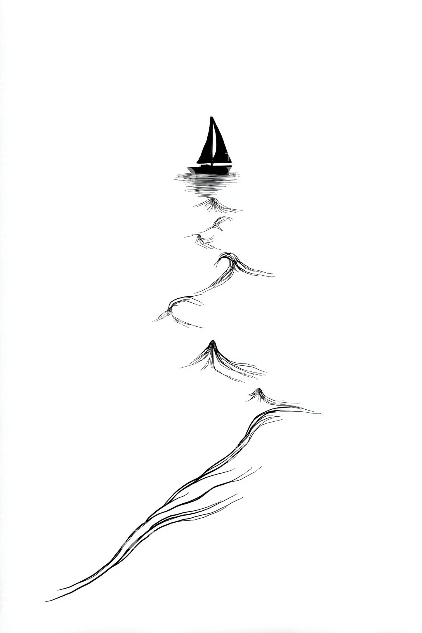 Minimal Sailboat Line Tattoo Idea