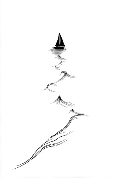 Minimal Sailboat Line Tattoo Idea