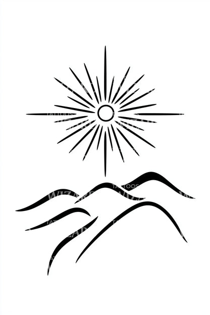 Minimal Sun and Mountains Tattoo Idea