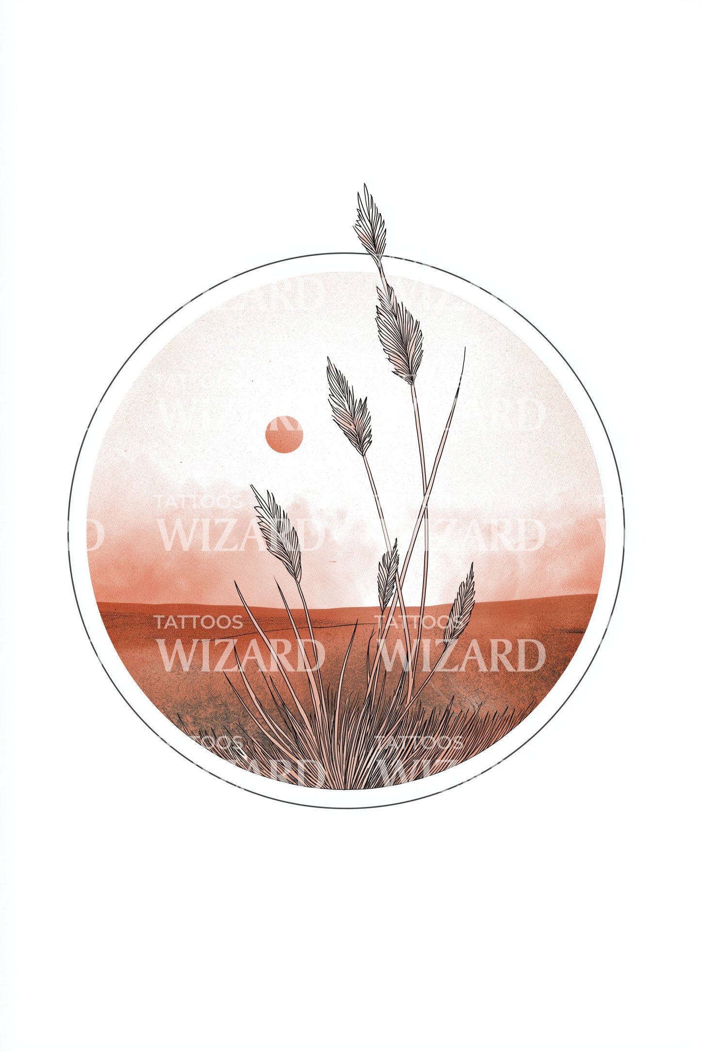 Minimal Sunset Grass Circle Tattoo Design