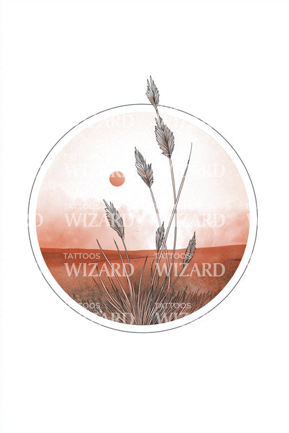 Minimal Sunset Grass Circle Tattoo Design