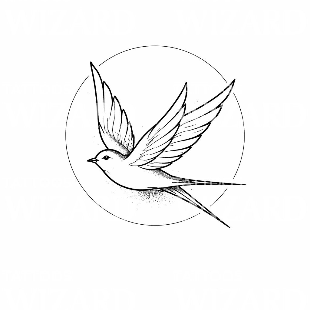 Minimal Swallow Circle Tattoo Design